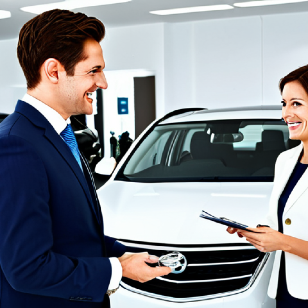 The Siren's Call (Attractive but Potentially Deceptive)**

A brightly lit showroom featuring a sleek, modern car. A smiling salesperson in professional attire is handing keys to a happy couple. In the foreground, a magnifying glass hovers over a contract, highlighting fine print. The overall tone is inviting but subtly hints at hidden complexities.

Prompt: "Car showroom, new car, salesperson, couple, contract, magnifying glass, bright lighting, modern design, fully clothed, appropriate attire, safe for work, professional, perfect anatomy, natural proportions, high quality, illustration style."

**