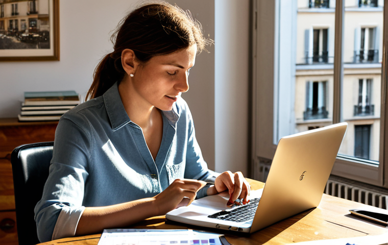 Budget Planning**

"A French woman, early 30s, wearing a casual but professional outfit (fully clothed, appropriate attire) sitting at a wooden table in her sunlit Parisian apartment. She is reviewing household bills and using a budgeting app on her laptop. Scattered around are Euros and a stylish French planner. Safe for work, family-friendly, perfect anatomy, natural pose, warm lighting, high quality."

**
