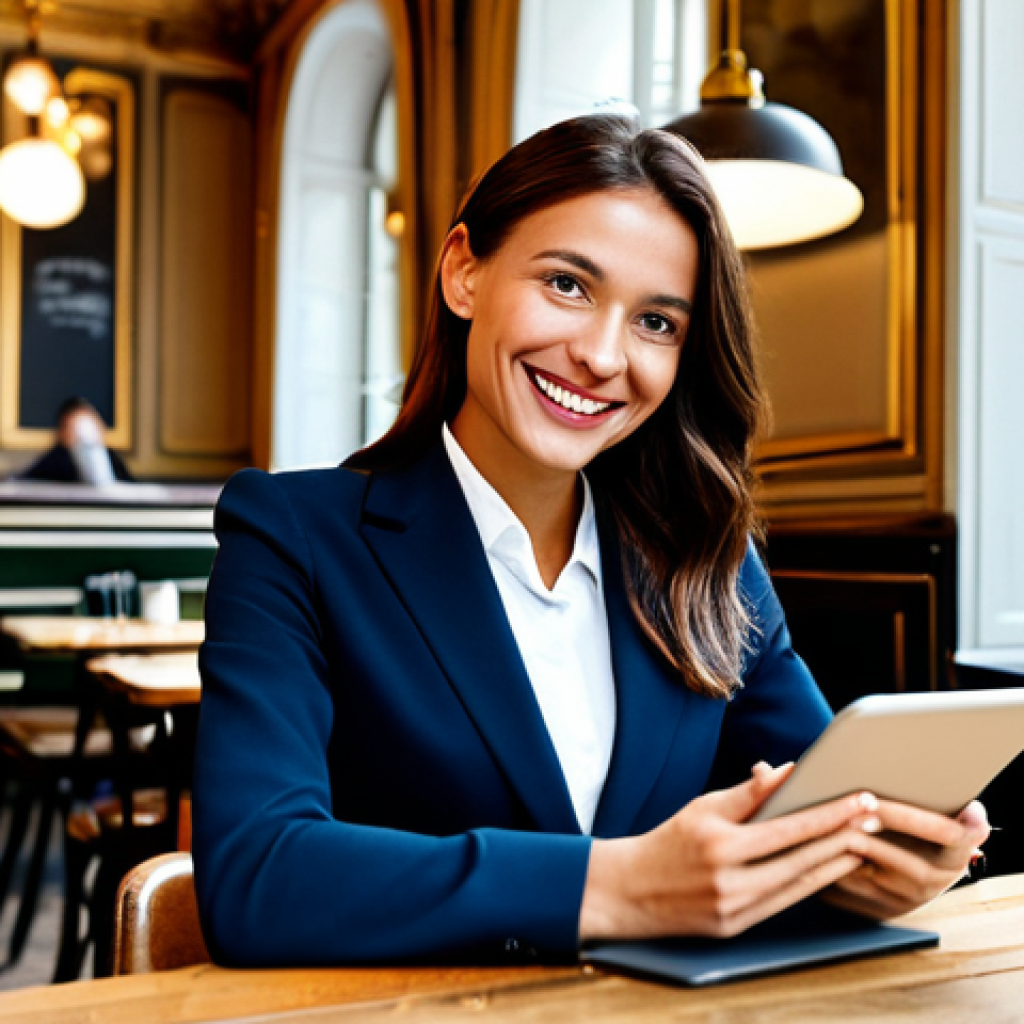 리스와 할부 세금 차이 - Businesswoman in a Parisian Cafe**

"A professional businesswoman, fully clothed in a stylish, tailo...